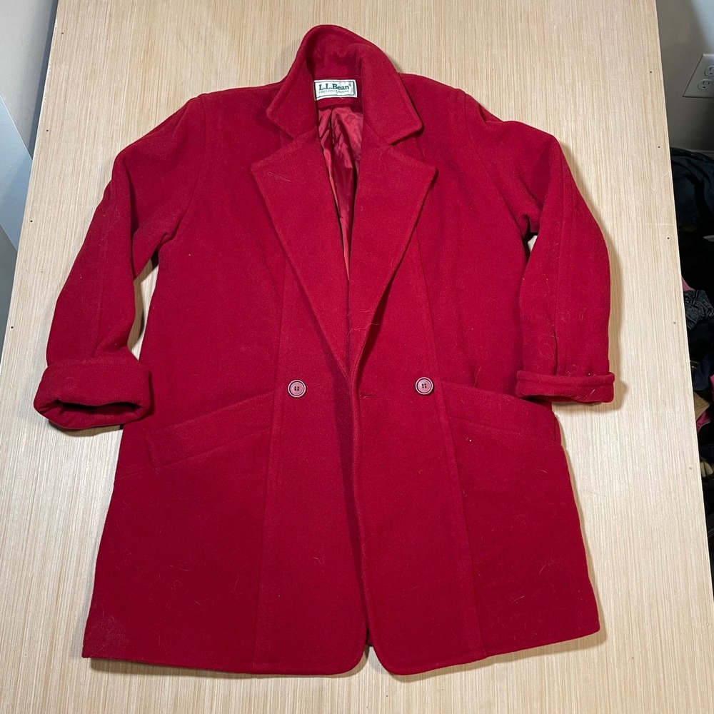 LL Bean Wool Car Coat Womens Red Double Breasted Vintage Freeport Maine Jacket